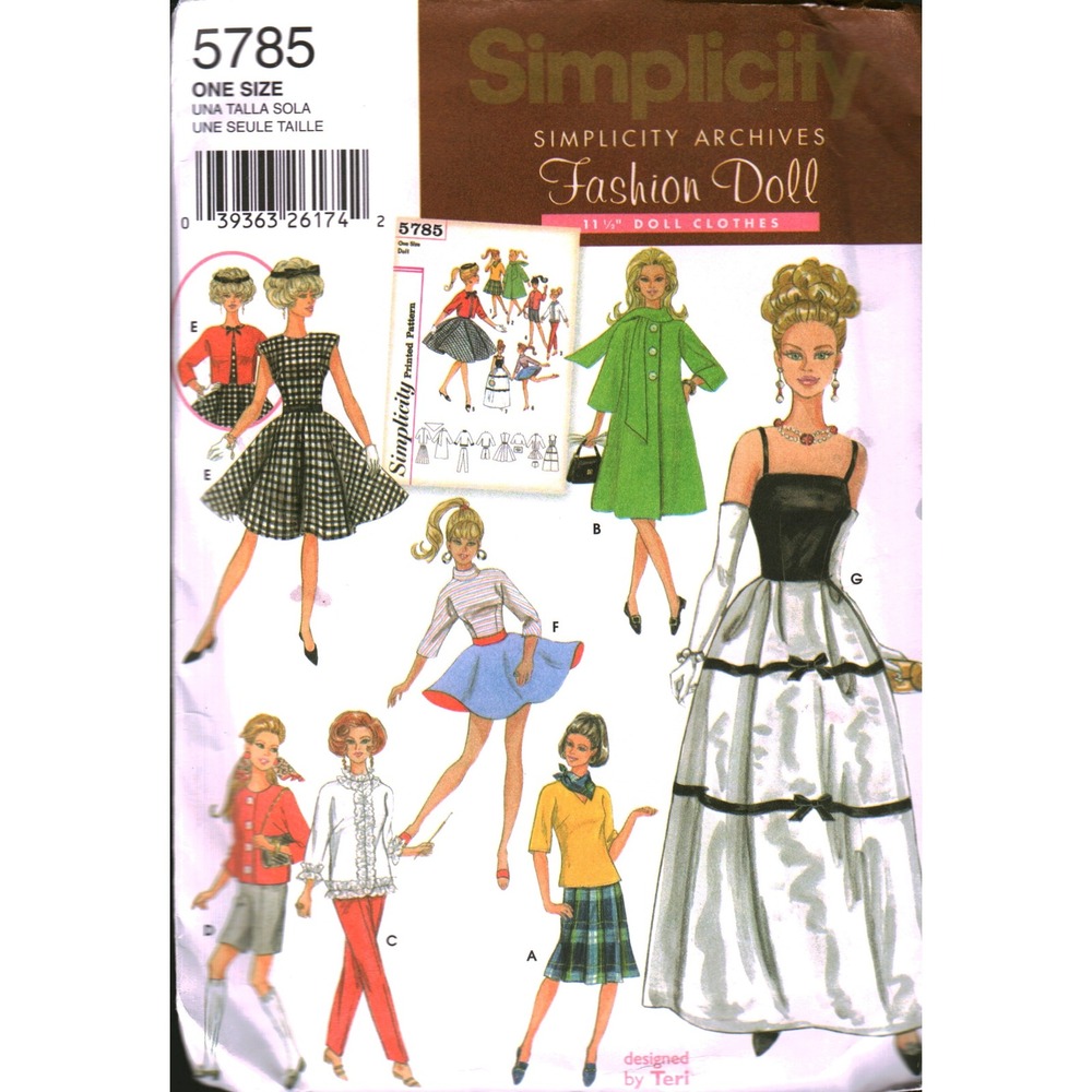 Simplicity 5785 Fashion Doll Clothes Sewing Pattern 11.5 Inch Barbie Wardrobe FF